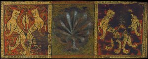 Panneau de plafond avec feuille de palmier et animaux fantastiques